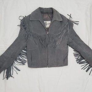Vintage Grey Suede Fringe/Tassel Jacket